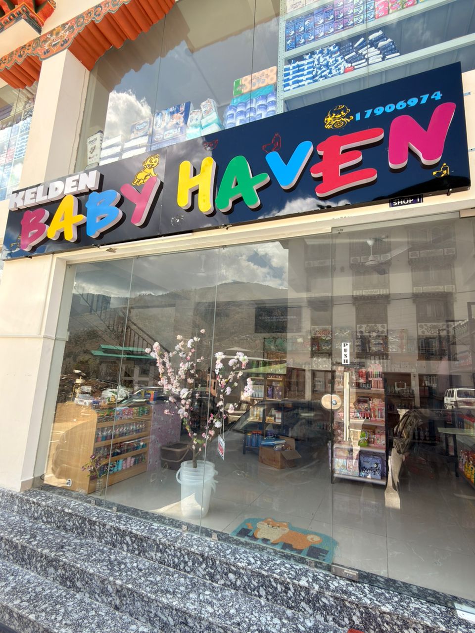 Kelden Baby Haven storefront with colorful signage in Thimphu